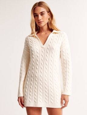 Abercrombie And Fitch Soft‎ Cable Ivory Collared Sweater Dress/Tubic- Women